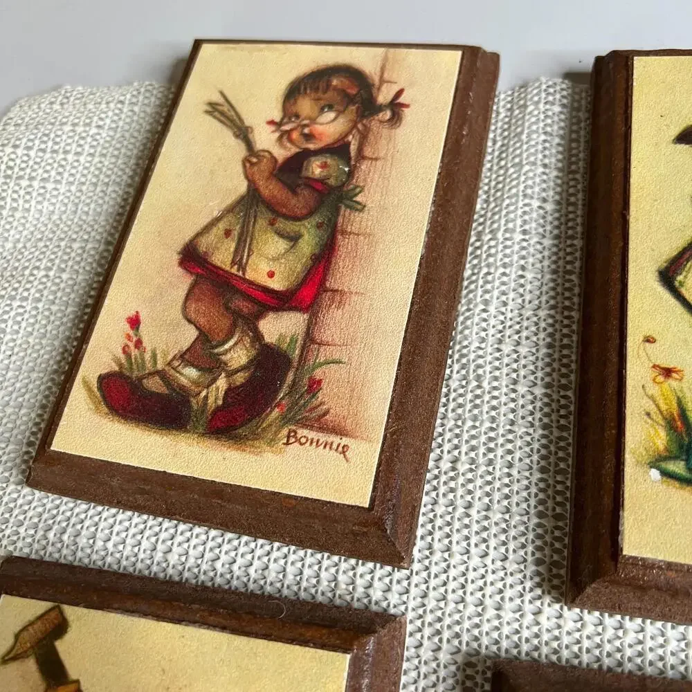 Vintage Bonnie Wall Plaques Set of 4 – Children Art‎ Wood Plaques Hummel Style